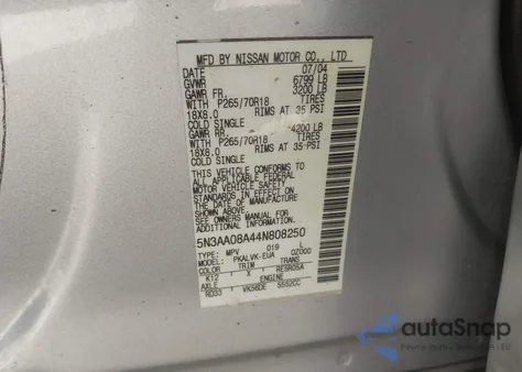 2004 Infiniti Qx56 z USA, uszkodzony, nr VIN 5N3AA08A44N808250